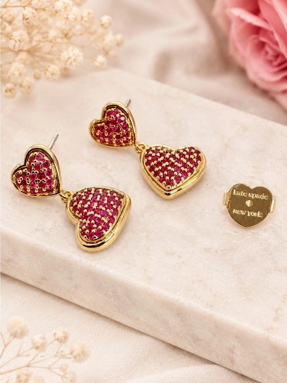 Kate Spade With All My Heart Pavé Drop Earrings in red.